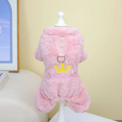 Soft Warm Fleece Dog Jumpsuit – Crown Pattern Pet Clothes for Small Dogs & Cats