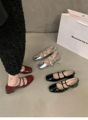Retro Mary Jane Shoes – Glossy Medium Heel Comfort Ballet Pumps