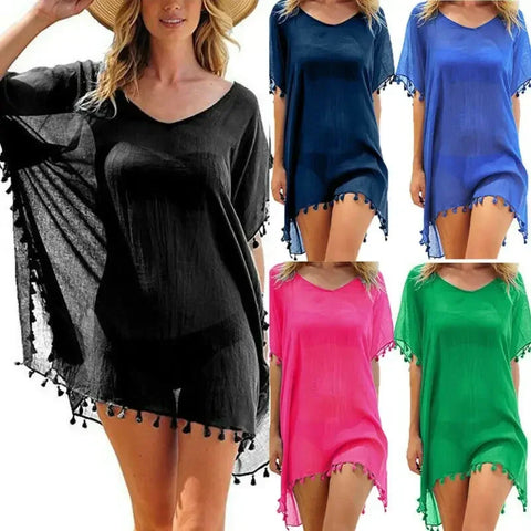 Loose-Fit Cotton Tunic Cover-Up – Women’s Swim T-Shirt Dress
