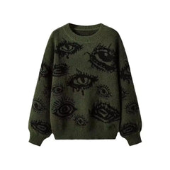 Y2K Grunge Eye Print Long Sleeve Sweater – Women’s Streetwear Top  Product Description (Bullet Points):