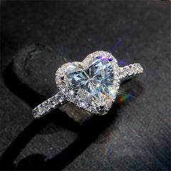 Luxury Silver Heart Ring with White Zircon for Women
