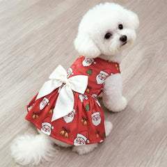 Christmas Dog Dress with Bow, Festive Printed Pet Skirt, Lightweight Holiday Outfit, Sizes M–6XL for Small to Large Dogs