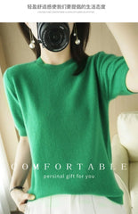 Women’s Short Sleeve Slim Fit Knitted Sweater – Camel & Pink