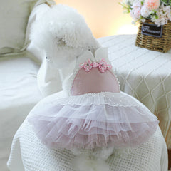 Pink Flower Disc Button Pet Dress – Summer Princess Outfit for Dogs & Cats