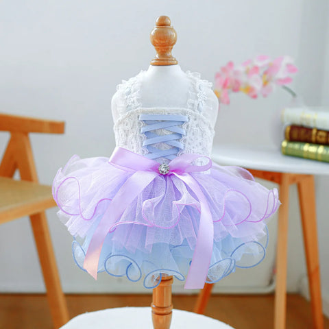 Blue Galaxy Pet Dress 🌌 Fluffy Gauze Wedding Outfit for Dogs & Cats