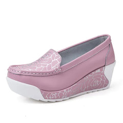 TIMETANG Summer Genuine Leather Women's Shoes Nurse Swing Work all Single star Wedges Women's Shoes Black white Platform C217