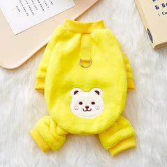 Cute Bear Dog Pajamas, Warm Winter Pet Onesie with Feet for Small Medium Dogs Cats, Teddy Poodle Bichon Costume
