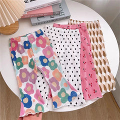 Girls Summer Floral Polka Dot Flared Pants