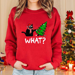 Christmas Cat Sweater – Women’s Long-Sleeve Pullover 2025 Winter Top
