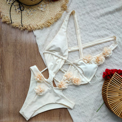 3D Flower Hollow One-Piece Swimsuit – Women’s Sexy Solid Bodysuit Beachwear