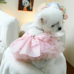 1PC Pet Clothing Spring and Autumn Pink Heart Puff Skirt Wedding Dress Princess Dress Suitable for Small and Medium sized Dogs