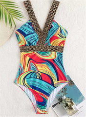Vigoashely Sexy Print Strappy Push-Up One-Piece Swimsuit – 2025 Backless Monokini