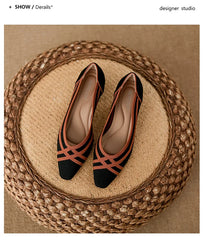 Women's high heels knitted breathable square heel beautiful princess non slip rubber sole comfortable shoes 2024 new model