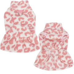 Leopard Print Dog Dress – Winter Fleece Hoodie Coat for Small Dogs