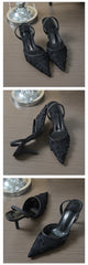 Sharp Point Single Shoes Embroidered Lace High Heels Black Shiny Summer Elegance Sandals Fashionable Versatile Rubber Sole