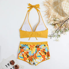 High-Waist Plant Print Bikini Set – Women’s Two-Piece Swimsuit