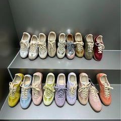 AUTUSPIN 17 Colors Women Training Sport Shoes Summer Autumn Fashion Sewing Ladies Lace-up Sneakers Contrast Casual Flats Female