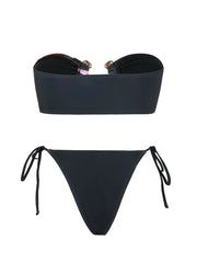 Tie-Side Shiny Ring Bandeau Bikini – Women’s Padded Low-Waist Swimsuit 2025