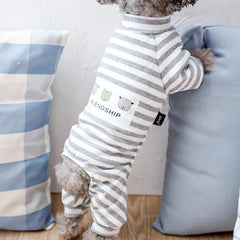 Cotton Dog Pajamas – Classic Stripe Jumpsuit for Small Dogs & Cats Winter Outfit