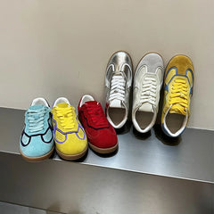 AUTUSPIN 5 Colors Women Flats Sneakers Four Season Leisure Shoes Cow Suede Leather Ladies Skateboarding Shoes Outdoor Size 35-40