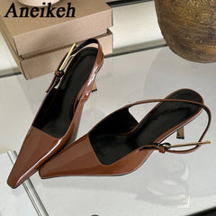 Aneikeh 2025 Summer New Band Women Pumps Shoes Fashion Shallow Slip On Slingback Sandals Thin High Heel Dress Sexy Pumps Shoes
