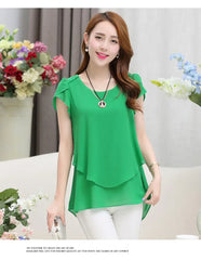 Women’s Chiffon Peplum Blouse – Short Sleeve Summer Office Top