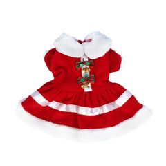 Christmas Pet Dress – Cute Santa Outfit with Bow & Bells for Dogs Winter Warm Wear