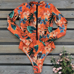 Long-Sleeve One-Piece Swimsuit with Skirt – Women’s Sexy Cover-Up Swimwear