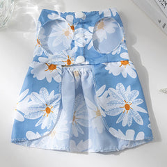 Summer Flower Dog Dress 🌸 Cooling Bowknot Outfit for Small Dogs & Cats