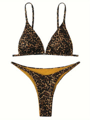Micro Leopard Print Bikini – Women’s High-Cut Push-Up Bandage Swimsuit