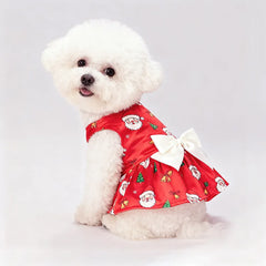 Christmas Dog Dress with Bow, Festive Printed Pet Skirt, Lightweight Holiday Outfit, Sizes M–6XL for Small to Large Dogs