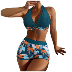 High-Waist Plant Print Bikini Set – Women’s Two-Piece Swimsuit
