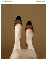 Women's high heels knitted breathable square heel beautiful princess non slip rubber sole comfortable shoes 2024 new model