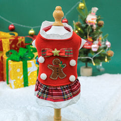 Gingerbread Christmas Pet Dress 🎄 Warm Red Winter Outfit for Dogs & Cats