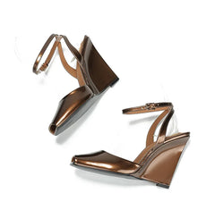 Slope heel, fish mouth, empty sandals, patent leather ankle buckle strap, stylish, sexy, shallow mouth,comfortable women's shoes
