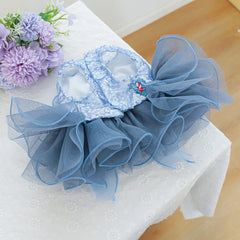 Blue Galaxy Pet Dress 🌌 Fluffy Gauze Wedding Outfit for Dogs & Cats