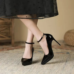 11cm Super High Stiletto Heels Pumps Women Shoes Pearl Chain Thong Ankle Strap Pointed Toe Big Size Leather Office Shoes