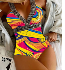 Vigoashely Sexy Print Strappy Push-Up One-Piece Swimsuit – 2025 Backless Monokini