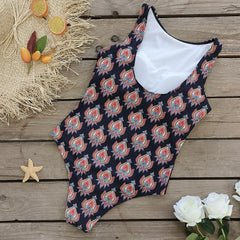Floral Lace-Up One-Piece Swimsuit – Women’s Push-Up Printed Swimwear 2025