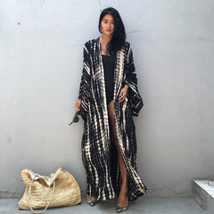 Long Tie-Dye Kimono Cover-Up – Open Front Beachwear for Women