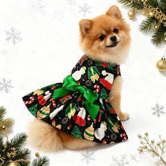 Christmas Dog Dress – Santa Claus & Snowflake Print Sleeveless Outfit for Small, Medium & Large Dogs