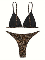 Micro Leopard Print Bikini – Women’s High-Cut Push-Up Bandage Swimsuit