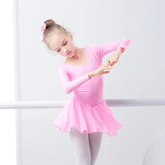 Girls Ballet Leotard Dress – Long/Short Sleeve Chiffon Skirt Dancewear