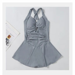 Solid Color Slimming One-Piece Swimsuit – Women’s Dress-Style Vacation Swimwear