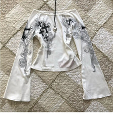 Vintage Off-Shoulder Flared Sleeve Top