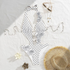 3D Flower Hollow One-Piece Swimsuit – Women’s Sexy Solid Bodysuit Beachwear