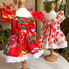 Floral Summer Dog Dress 🌸 Plaid Skirt & Bow Outfit for Small & Medium Dogs