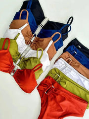 Bandeau Push-Up Brazilian Bikini Set – Women’s Solid Thong Swimsuit