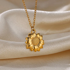 Stainless Steel Sunflower Pendant Necklace for Women