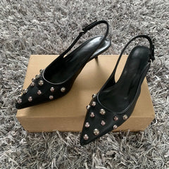 Rivet Pointed Toe Slingback Heels – Elegant 2025 Thin High Heel Pumps